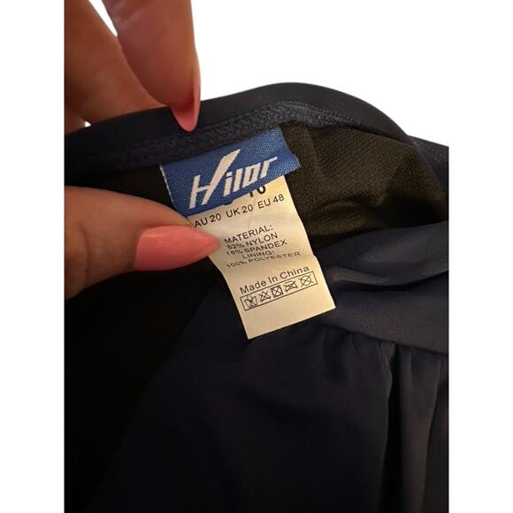 Hilor Ruched Twist Front One Piece Swimsuit Tummy Control Navy Blue Size 16 New - Picture 4 of 8